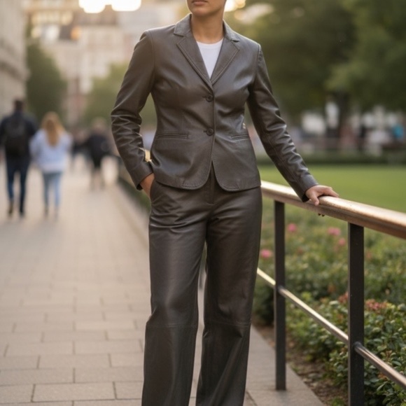 Tahari suit Blazer Silver/Metallic/Grey Set Single Breasted 3 Buttons 14P - Picture 3 of 13